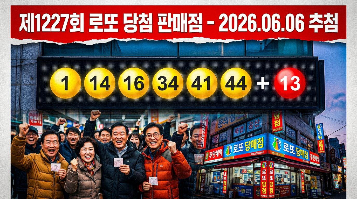 로또 명당 1227회 당첨번호 1·14·16·34·41·44 배출 판매점 11곳, 서울 2곳 최다 1 1227회 로또 당첨 판매점 명당 위치 안내